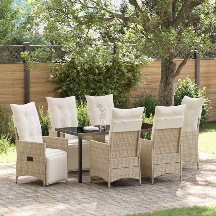vidaXL Set de masă pentru grădină cu pernă 7 pcs Bej Rattan poli 3379587