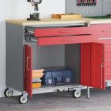 vidaXL Bancă de lucru cu sertar cu roata Roșu și gri 75 x 45 x 85 cm