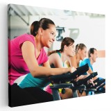 Tablou femei antrenament pe biciclete fitness Tablou canvas pe panza CU RAMA 20x30 cm