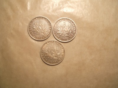 FRANTA 1 FRANC 1914 / 1916 / 1917 ARGINT foto