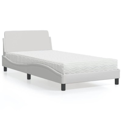 vidaXL Pat cu saltea, Dover, alb, 100x200 cm, piele ecologică 3208358 foto