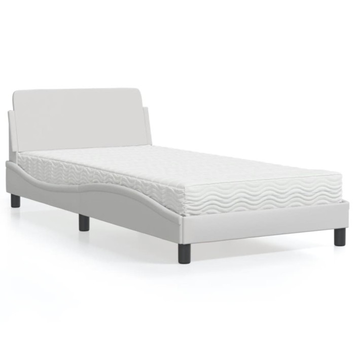 vidaXL Pat cu saltea, Dover, alb, 100x200 cm, piele ecologică 3208358