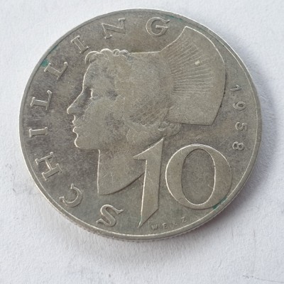 Austria 10 schilling 1958 argint foto