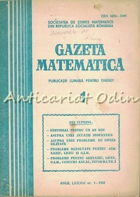 Gazeta Matematica 1,3, 12 / 1981 - C. Carbunaru, Mareel Chirita, Gheorghe Chis