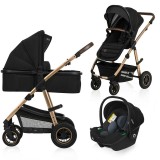 Carucior 3 in 1 Lionelo Amber Negru Onyx, cadru aluminiu, scoica auto ADAC, reversibil, 22 kg