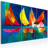 Cumpara ieftin Tablou pictat manual - Colourful sailboats 120x80 cm