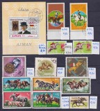 Lot filatelic Sport / Echitație - Coliță Ajman (M&uuml;nchen '72) &amp; timbre Coreea de Nord, Ungaria, URSS, Mongolia, Australia - A991