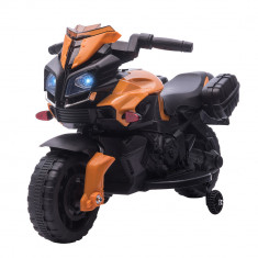 HOMCOM Motocicleta Electrica pentru Copii 18-48 Luni cu Faruri si Claxon, Viteza 3km/h, Motocicleta pentru Copii, Portocaliu