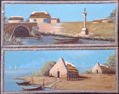 G. LECAT-Două peisaje la marginea mării, picturi vechi