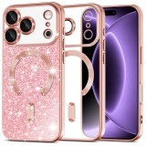 Husa iPhone 18 Pro, iPhone17 Pro Silicon Magsafe Sclipici Roz