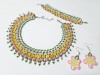 Set traditional lat cu flori multicolore, margele nisip, baza gatului