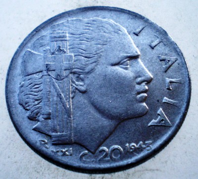 1.807 ITALIA WWII VITTORIO EMANUELE III 20 CENTESIMI 1943 R MAGNETIC foto
