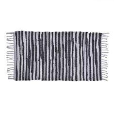 Covor Decorativ Tesut, Model Gri Negru cu Franjuri, Dimensiuni 80x50cm, Compozitie 80% Bumbac 20% Poliester