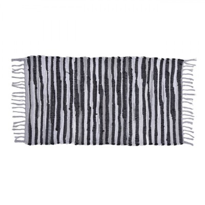Covor Decorativ Tesut, Model Gri Negru cu Franjuri, Dimensiuni 80x50cm, Compozitie 80% Bumbac 20% Poliester foto