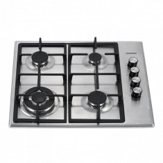 Plita incorporabila Heinner, 58 x 51 x 10 cm, inox, gaz, 4 arzatoare, aprindere electrica, Argintiu