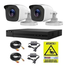 Sistem supraveghere analog Hikvision Hilook, 2 camere 2 MP, lentila 2.8mm, IR 20m, DVR 4 canale 4 MP, accesorii SafetyGuard Surveillance