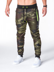 Pantaloni pentru barbati camuflaj verde stil militar army slim cu banda siret si buzunare P657 foto