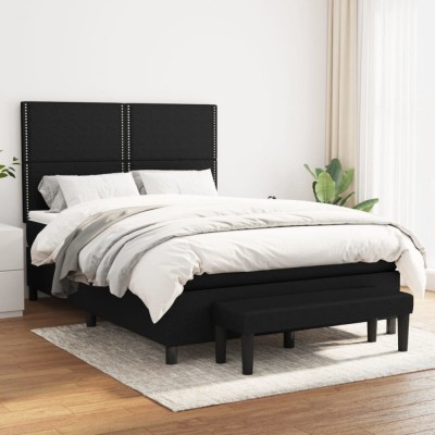 vidaXL Pat box spring cu saltea, negru, 140x190 cm, textil 3136511 foto