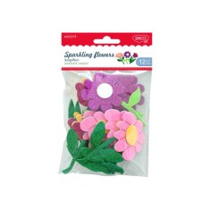 Forme Autoadezive din Spuma Daco 12 Buc/Set, Model Sclipiflori, Multicolor, Flori Spuma Autoadeziva, Floricele Spuma Autoadeziva, Stickere Autoadezive foto