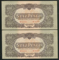 t699 PERECHE CONSECUTIVA UNGARIA 100 PENGO 1944 COMANDAMENTUL ARMATEI ROSII aUNC