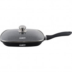 Tigaie Grill Cooking Heinner, 28 x 4.5 cm, strat antiaderent, baza inductie, capac sticla, Negru