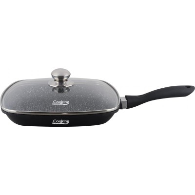 Tigaie Grill Cooking Heinner, 28 x 4.5 cm, strat antiaderent, baza inductie, capac sticla, Negru foto