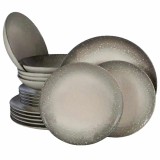 Set farfurii 18 piese, 6 persoane, Stone, Alb Ivoire cu gri