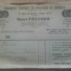 Plic-reclama Henri Foucher, farmacie pariziana din anii '30