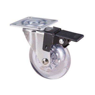 Roata Pivotanta mobilier, cu Flansa din PP Transparent, 75mm, cu frana, sarcina max. 50kg, AGT-7848 foto