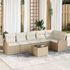 vidaXL Set de canapele pentru grădină 7 pcs Bej și alb Rattan poli 3354740