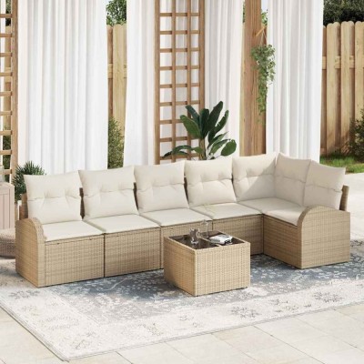 vidaXL Set de canapele pentru grădină 7 pcs Bej și alb Rattan poli 3354740 foto