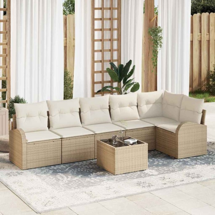 vidaXL Set de canapele pentru grădină 7 pcs Bej și alb Rattan poli 3354740