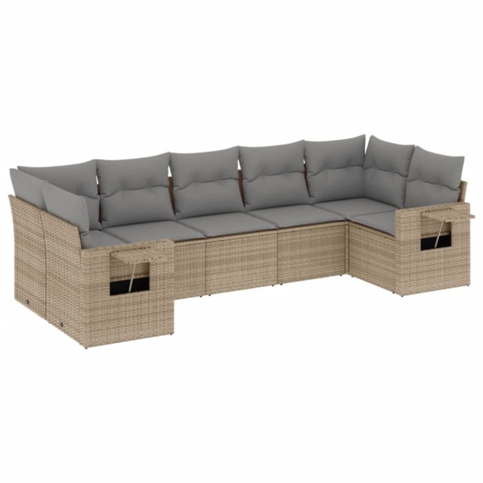 Set canapele de gradina, 7 piese, cu perne, bej, poliratan