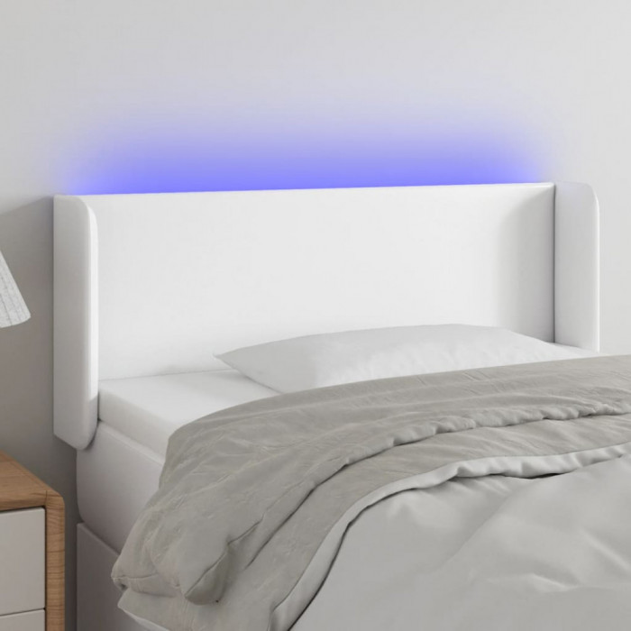 Tablie de pat cu LED, alb, 83x16x78/88 cm, piele ecologica GartenMobel Dekor