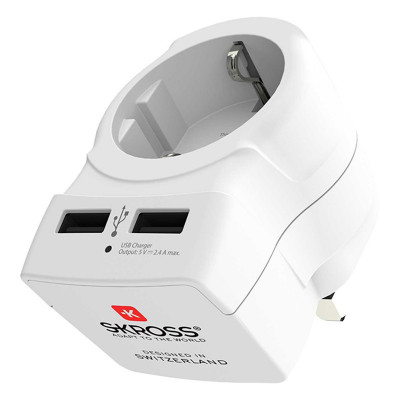 Adaptor priza UK Skross, 100-250 V, 2 x USB, Alb foto