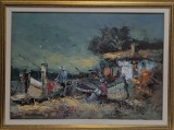Tablou pictura &quot;Pescari in Delta&quot; - Tudor Panescu, Natura, Ulei, Realism