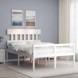 VidaXL Cadru de pat senior cu tăblie, 120x200 cm, alb, lemn masiv