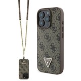Husa pentru iPhone 16 Pro Max - Guess Leather Metal Logo Strass Crossbody (GUHCP16XP4TDSCPW) - Brown