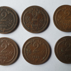 Moneda veche Austria Lot x 6 piese - 2 Heller ani diferiti ( 1896 - 1914 )
