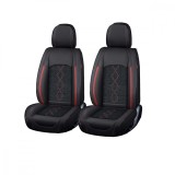 Huse auto premium 5 locuri Carguard Deluxe piele ecologica perforata si textil - negru - rosu &icirc;nchis Best CarHome