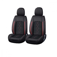 Huse auto premium 5 locuri Carguard Deluxe piele ecologica perforata si textil - negru - rosu &icirc;nchis Best CarHome