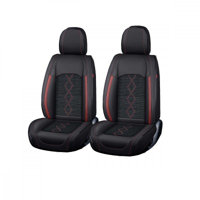 Huse auto premium 5 locuri Carguard Deluxe piele ecologica perforata si textil - negru - rosu &amp;icirc;nchis Best CarHome foto