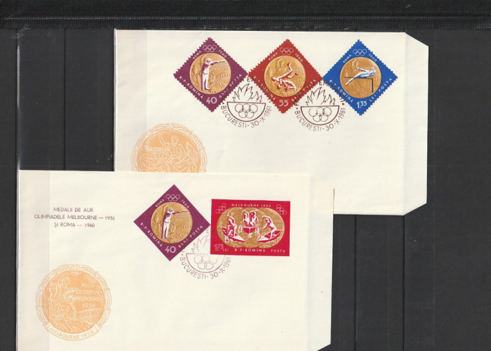 RO - FDC - MEDALII DE AUR DANTELATE SI NEDANT( LP 528, 528 A ) 1961 ( 2 DIN 6 )