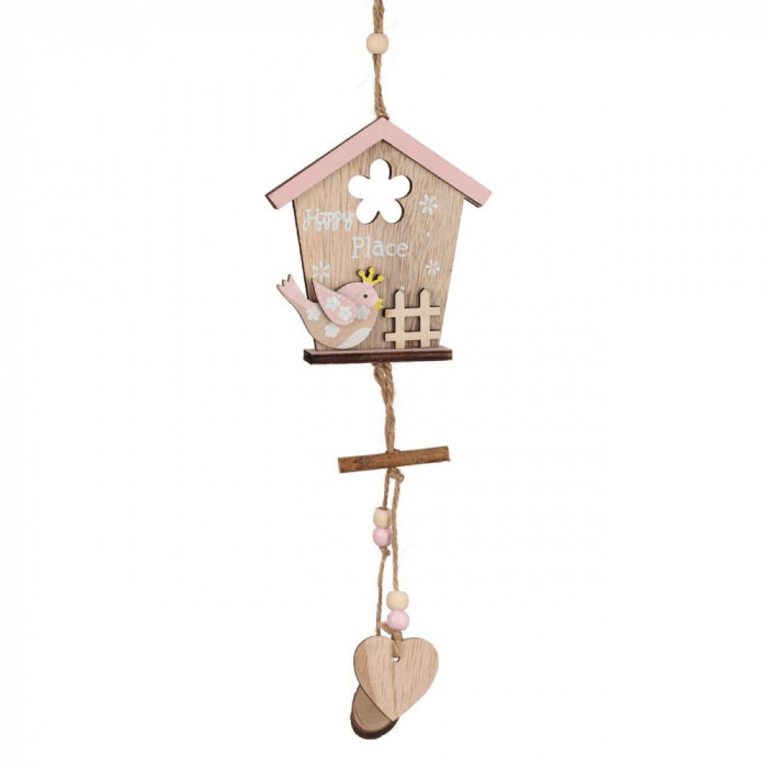 Decoratiune Suspendabilă Lemn, Model Pasăre Cu Inimă, L 38cm