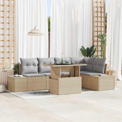 vidaXL Set de canapele pentru grădină 6 pcs Bej Rattan poli 3357923 foto