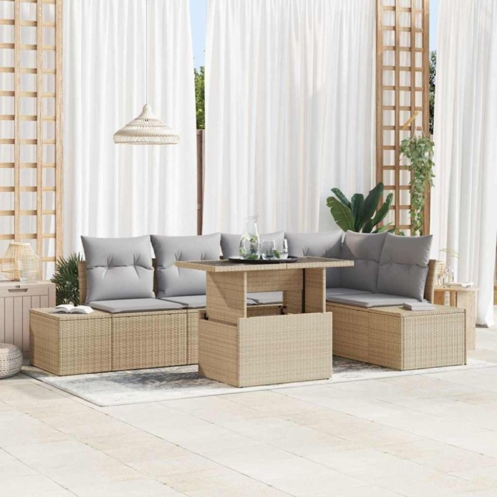 vidaXL Set de canapele pentru grădină 6 pcs Bej Rattan poli 3357923