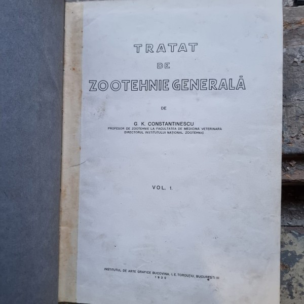 Tratat de zootehnie generala - G.K. Constantinescu Vol.I