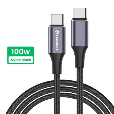 Cablu de date Type-C la Type-C, Super Fast Charging, PD100W, 480Mbps - Techsuit (PCB018) - Black foto