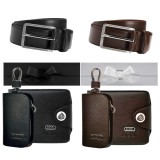 Set curea piele, portofel si husa chei cu sigla Audi, negru/maro