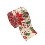 Panglica Decorativa pentru Craciun, Flippy, Ornament pentru Brad de Craciun, Pretreceri, Panglica cu Design Conuri si Floare Rosie, 200 x 6.3 cm, Khak